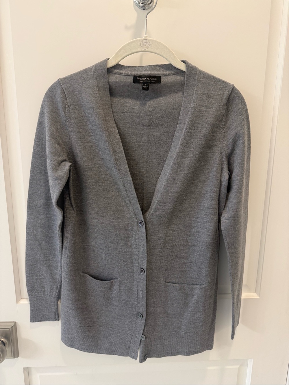 Banana Republic Light Gray V-Neck Button Cardigan